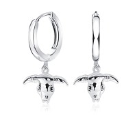 Gaur Skull Hang Shaped Silver Hoop Earring HO-2524